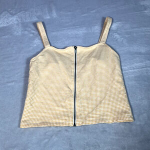 American Eagle Tank Top Womens Size XS Yellow White Gingham Crop Zip‎ Festival